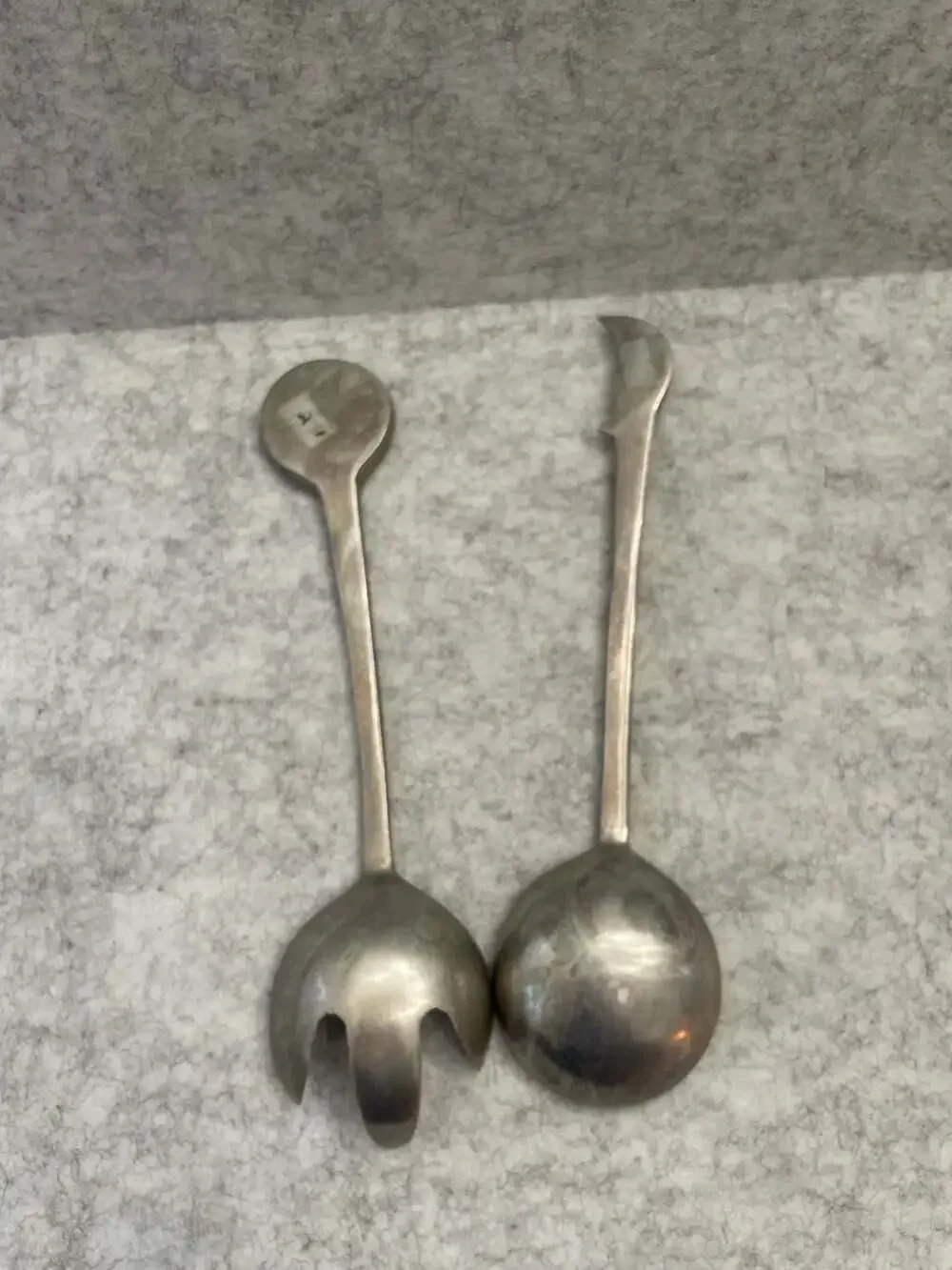 Vintage Sun and Moon Cast Aluminum Salad Serving Fork and Spoon Set  folk art NU
